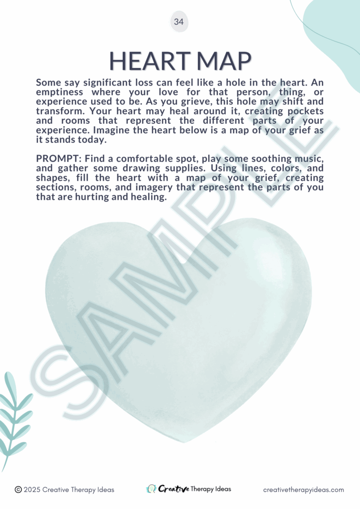 heart map grief journal prompt