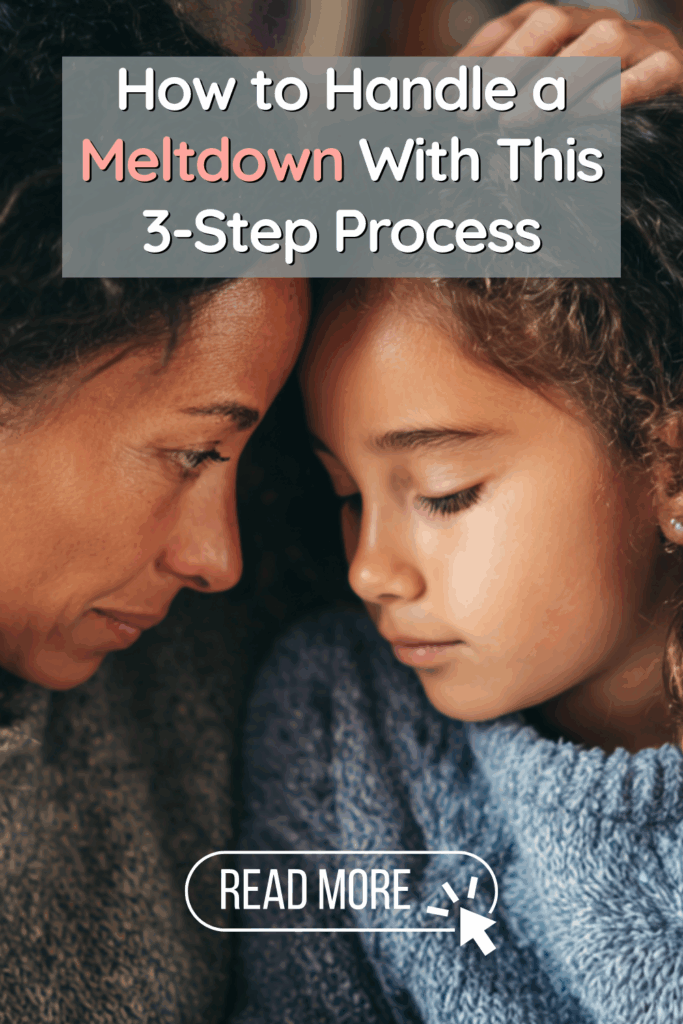 pinterest pin for how to handle meltdowns using the three R's blog post